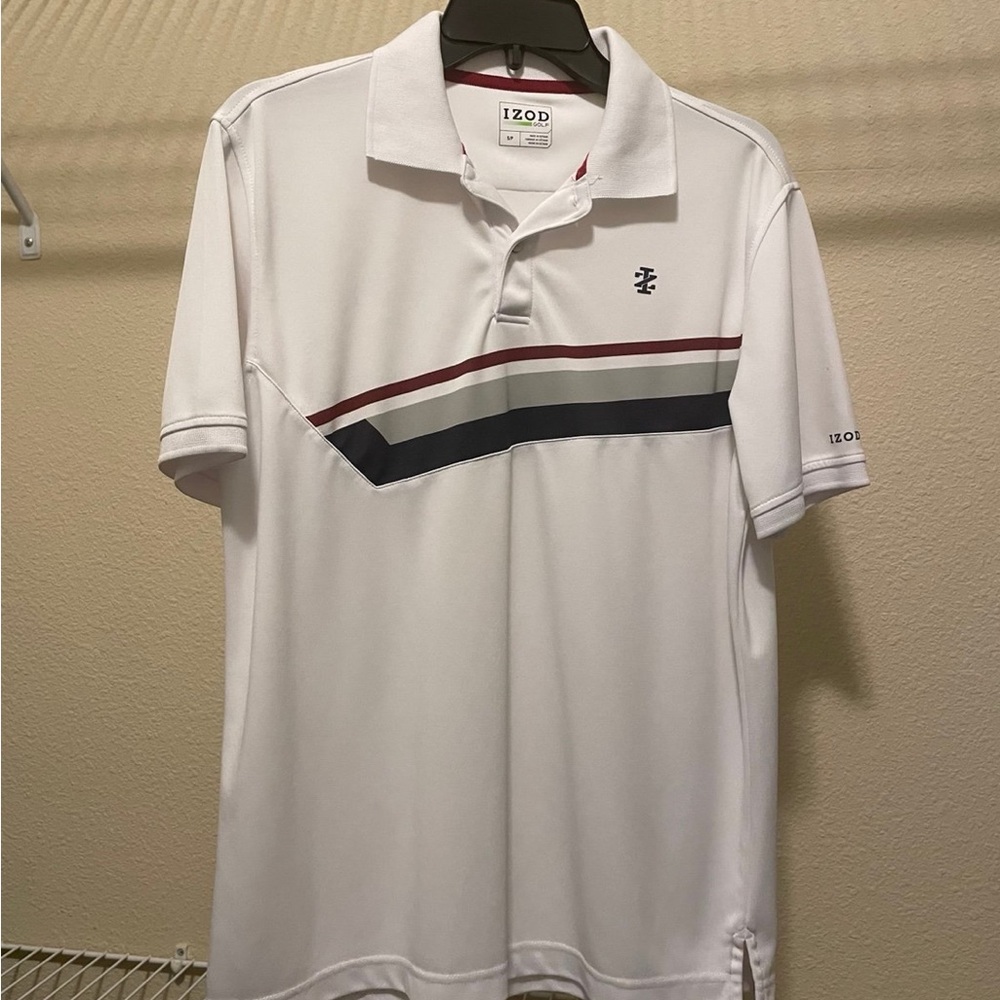 IZOD Men's White Polo Shirt with Striped Design